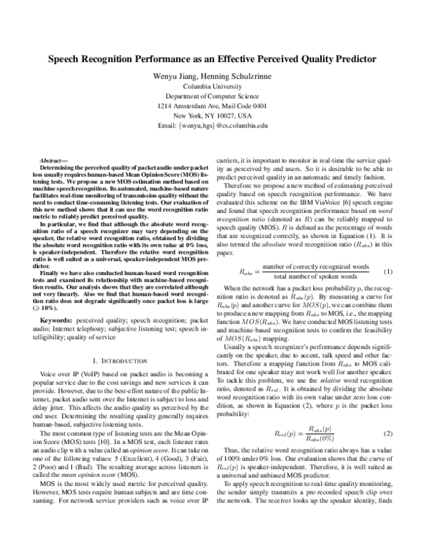 (PDF) Speech recognition performance as an effective perceived quality ...