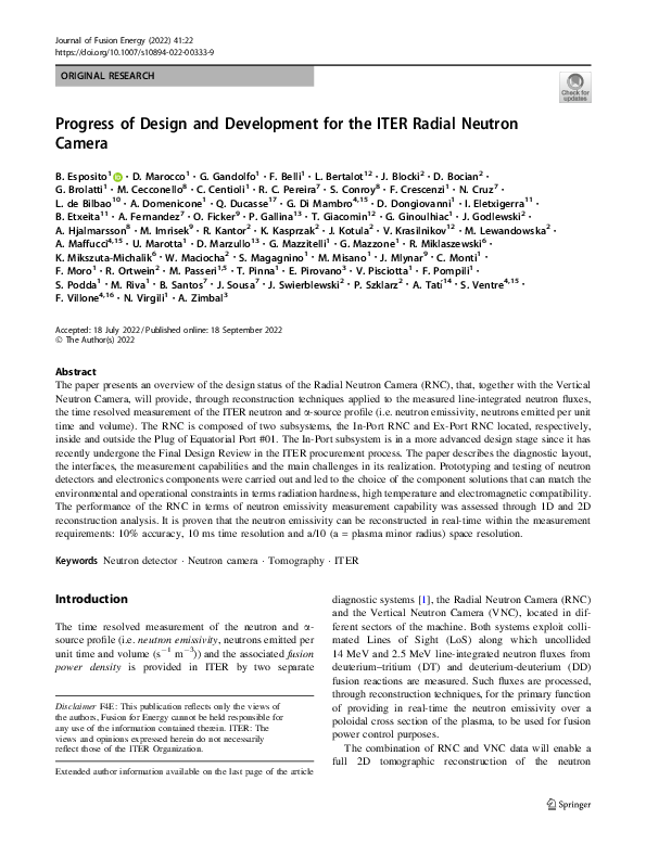 (PDF) Progress of Design and Development for the ITER Radial Neutron Camera