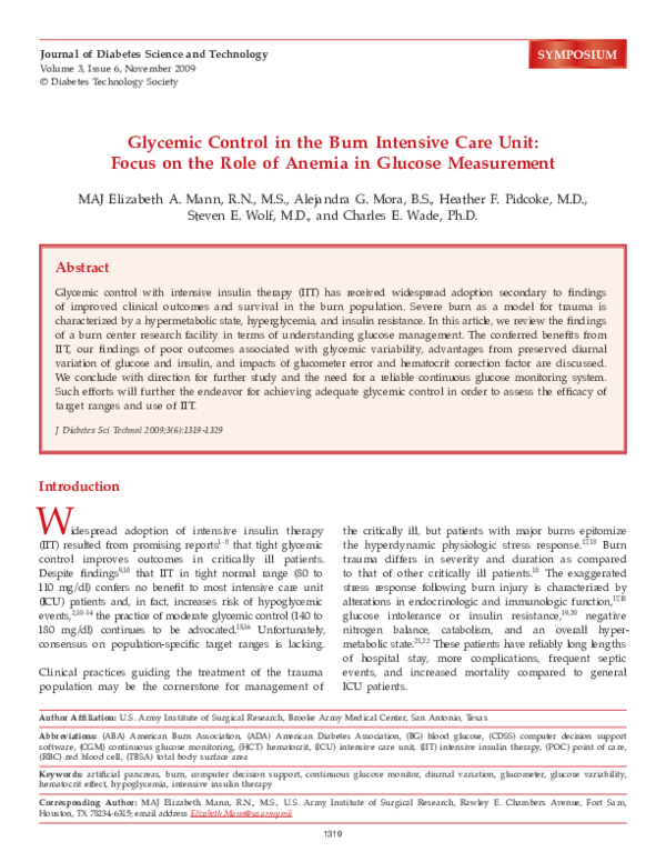 (PDF) Glycemic Control in the Burn Intensive Care Unit: Focus on the ...