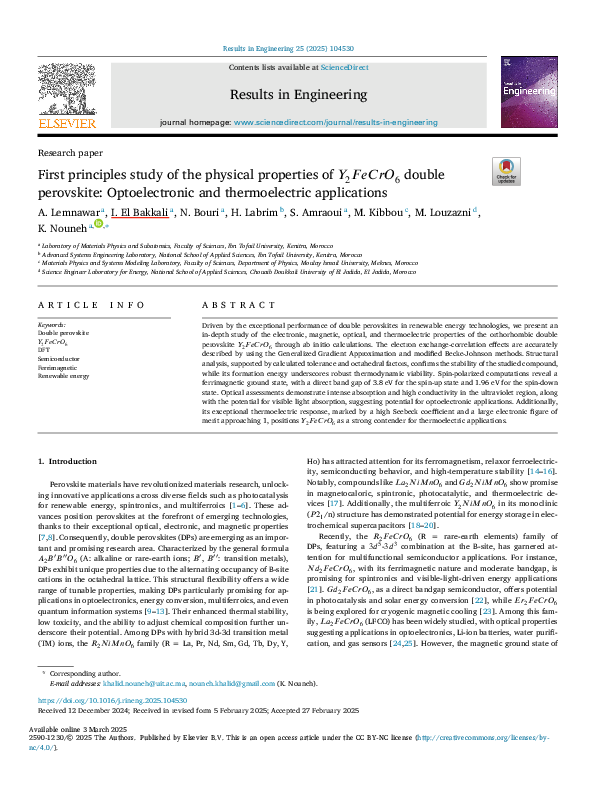 (PDF) First principles study of the physical properties of 𝑌 2 𝐹 𝑒𝐶𝑟𝑂 6 ...