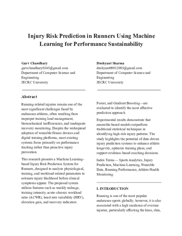 (PDF) Injury Risk Prediction in Runners Using Machine Learning for ...
