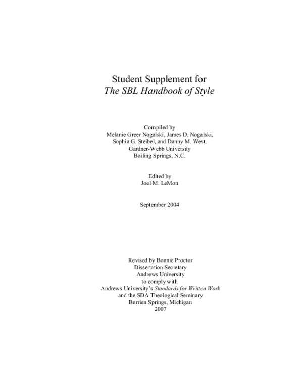 (PDF) Student Supplement for the SBL Handbook of Style