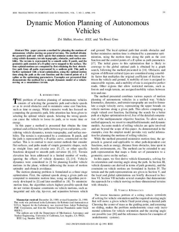 (PDF) Dynamic motion planning of autonomous vehicles