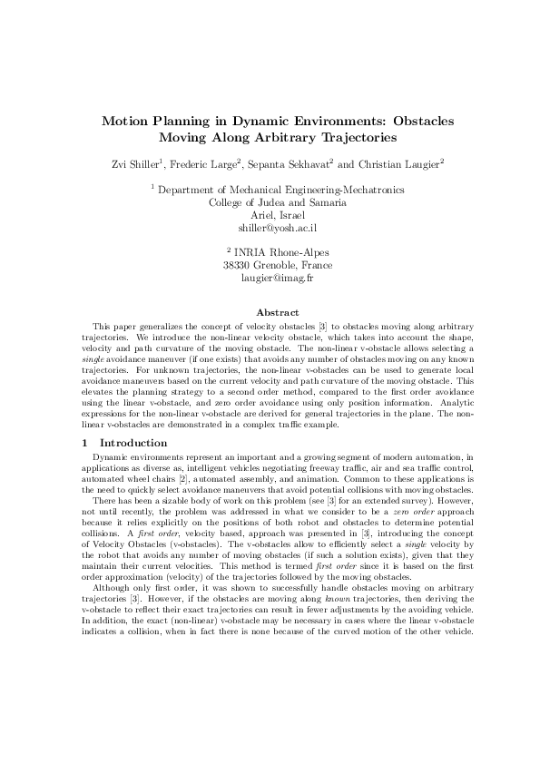 (PDF) Motion planning in dynamic environments: obstacles moving along ...