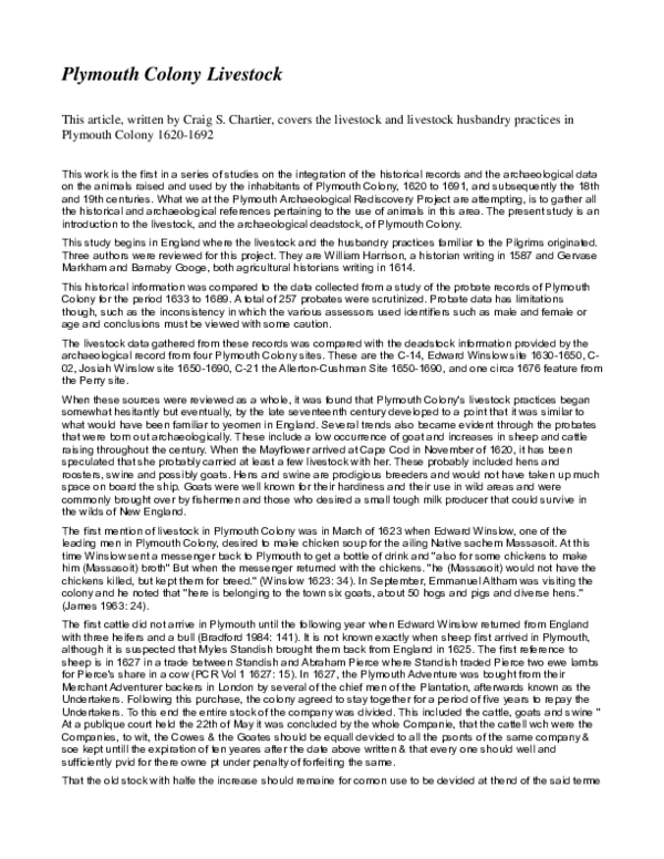 (PDF) Plymouth Colony Livestock