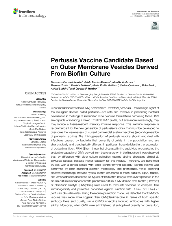 (PDF) Pertussis Vaccine Candidate Based on Outer Membrane Vesicles ...