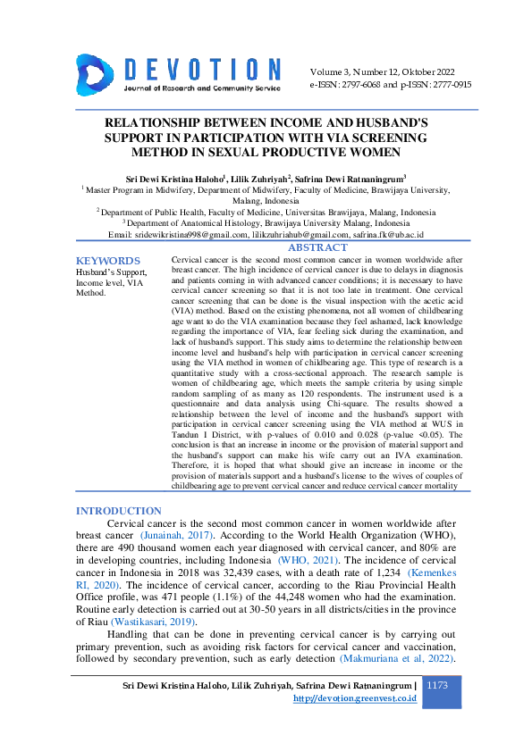 (PDF) Relationship Between Income and Husband's Support In ...