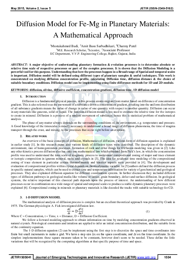 (PDF) Diffusion Model for Fe-Mg in Planetary Materials: A Mathematical ...