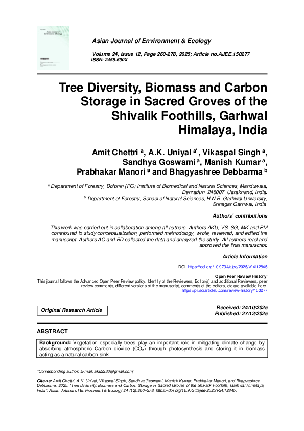 (PDF) Tree Diversity, Biomass and Carbon Storage in Sacred Groves of ...