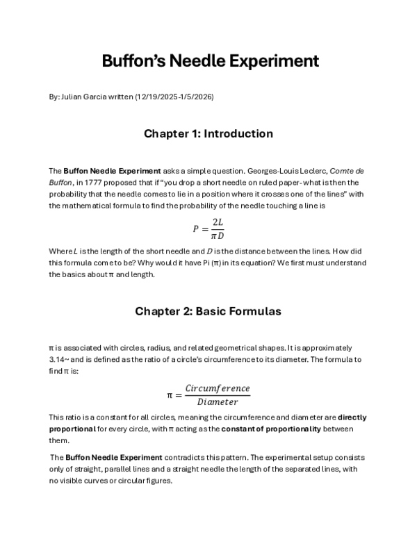 (PDF) Buffon's Needle Experiment