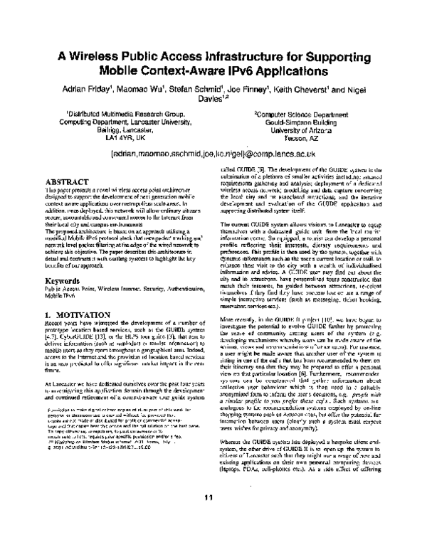 (PDF) A wireless public access infrastructure for supporting mobile ...