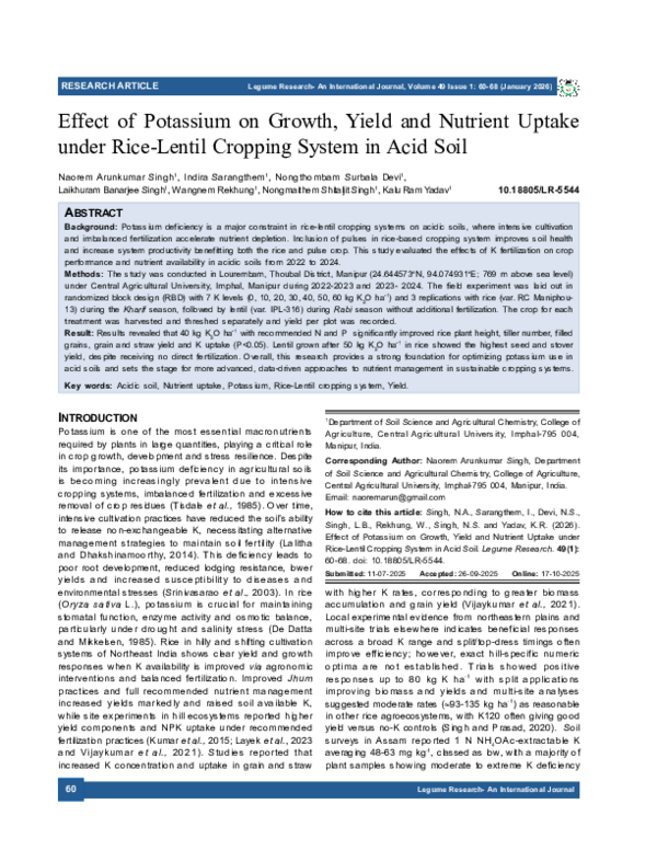 (PDF) Effect of Potassium on Growth, Yield and Nutrient Uptake under ...