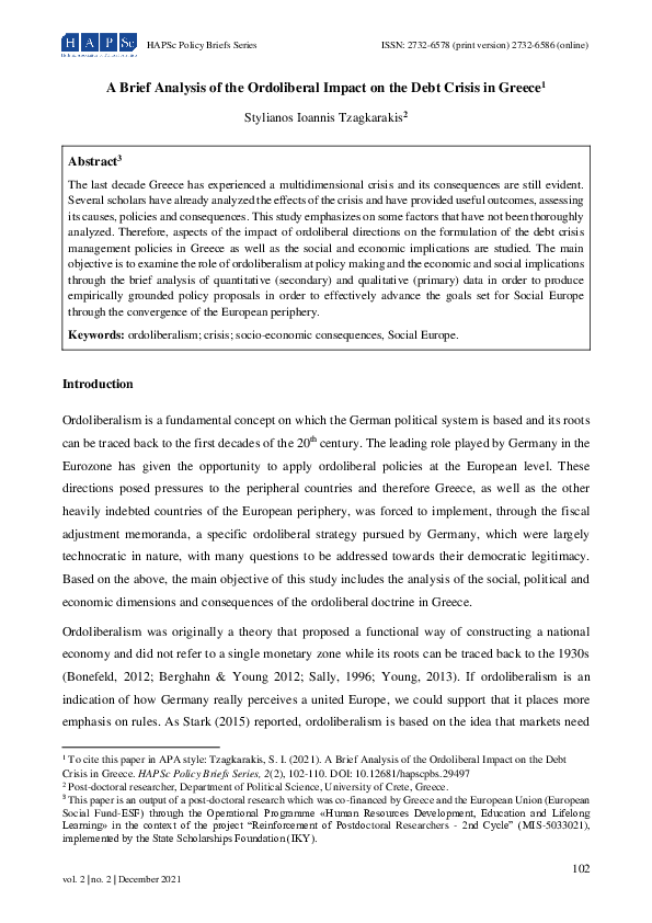 (PDF) A Brief Analysis of the Ordoliberal Impact on the Debt Crisis in ...