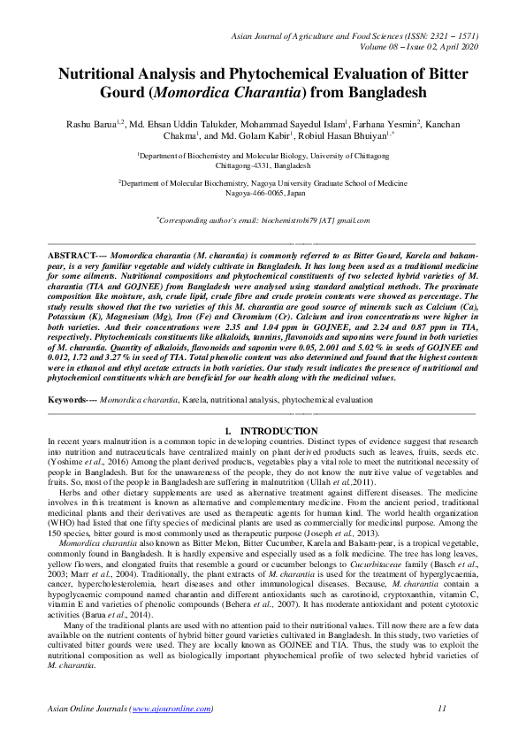 (PDF) Nutritional Analysis and Phytochemical Evaluation of Bitter Gourd ...