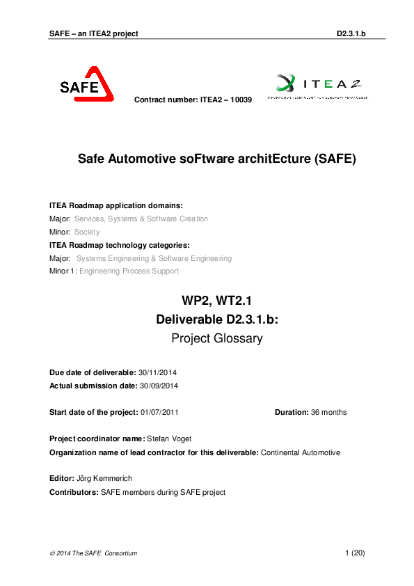 (PDF) Safe Automotive soFtware architEcture (SAFE)