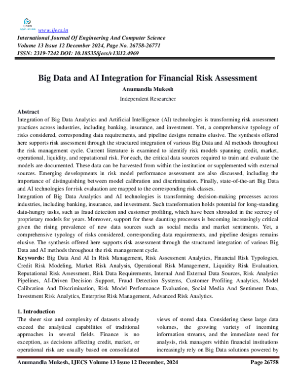 (PDF) Big Data and AI Integration for Financial Risk Assessment