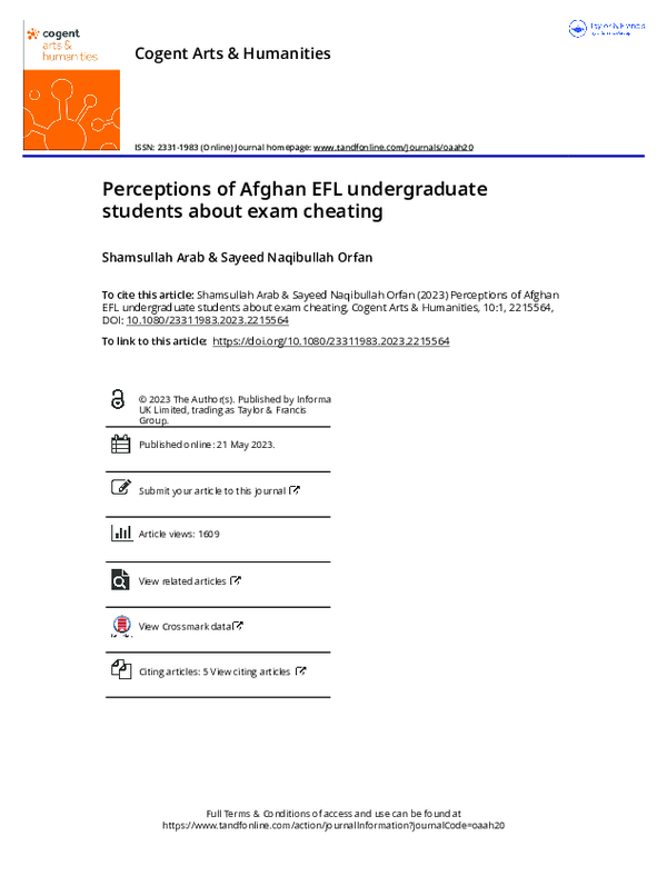 (PDF) Perceptions of Afghan EFL undergraduate students about exam cheating