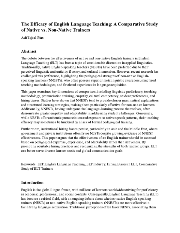 (PDF) The Efficacy of English Language Teaching: A Comparative Study of ...