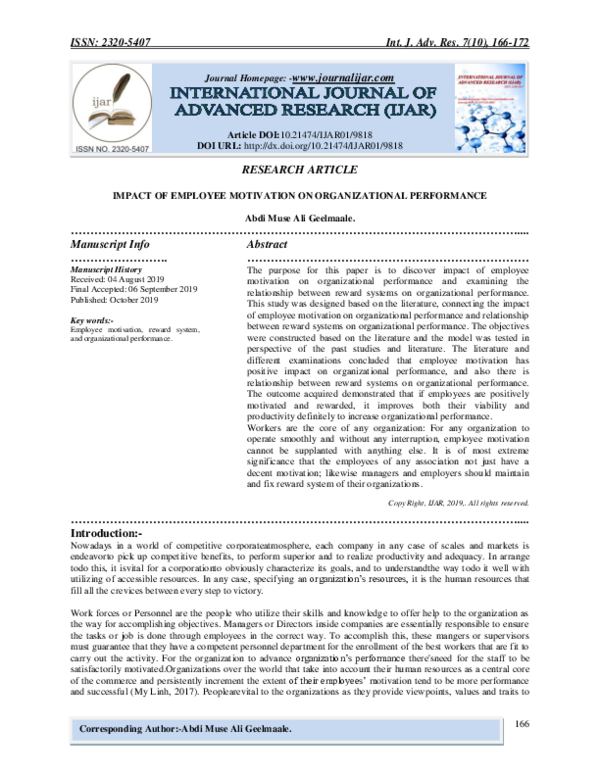 (PDF) Impact of Employee Motivation on Organizational Performance