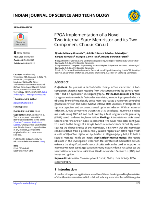 (PDF) FPGA Implementation of a Novel Two-internal-State Memristor and ...