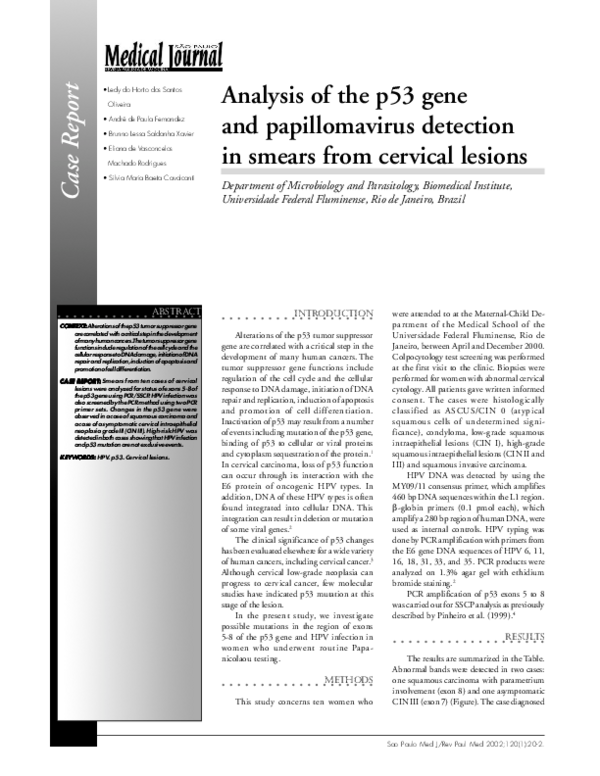 (PDF) Analysis of the p53 gene and papillomavirus detection in smears ...