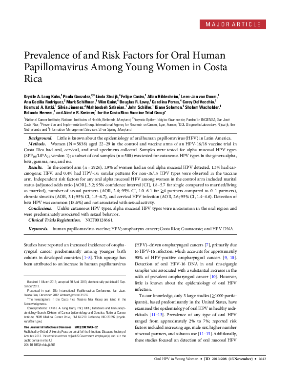 (PDF) Prevalence of and Risk Factors for Oral Human Papillomavirus ...