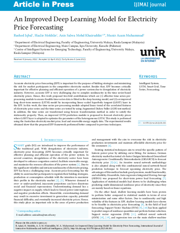(PDF) An Improved Deep Learning Model for Electricity Price Forecasting