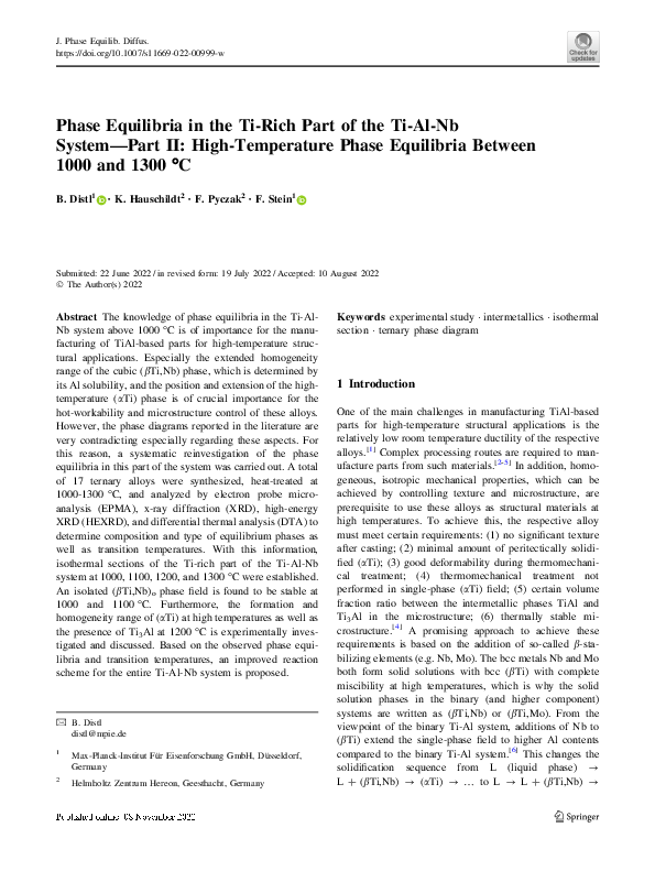 (PDF) Phase Equilibria in the Ti-Rich Part of the Ti-Al-Nb System—Part ...