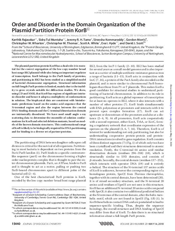 (PDF) Order and Disorder in the Domain Organization of the Plasmid ...