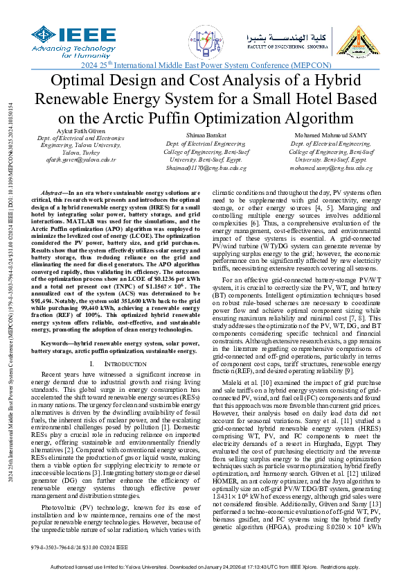 (PDF) Optimal Design and Cost Analysis of a Hybrid Renewable Energy ...