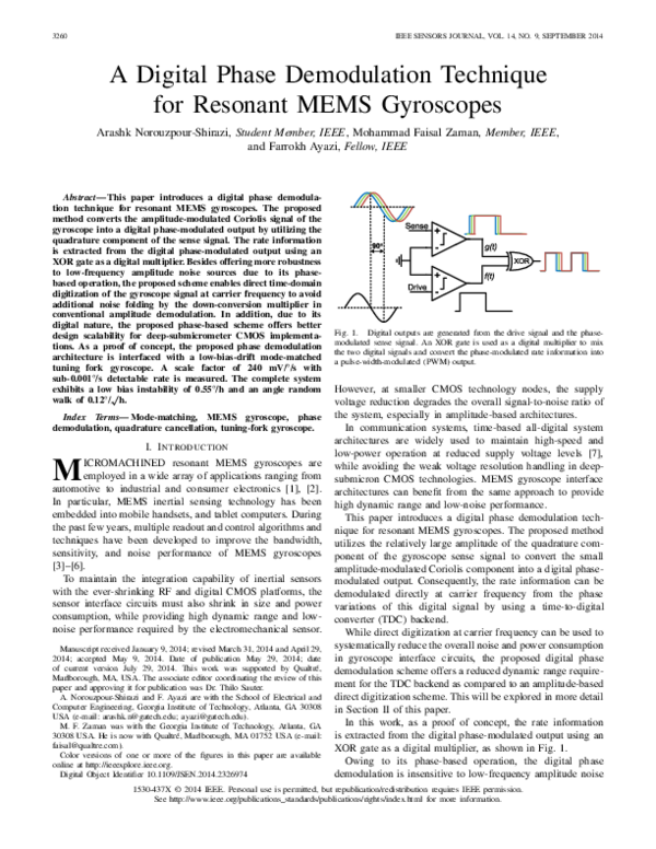 (PDF) A Digital Phase Demodulation Technique for Resonant MEMS Gyroscopes