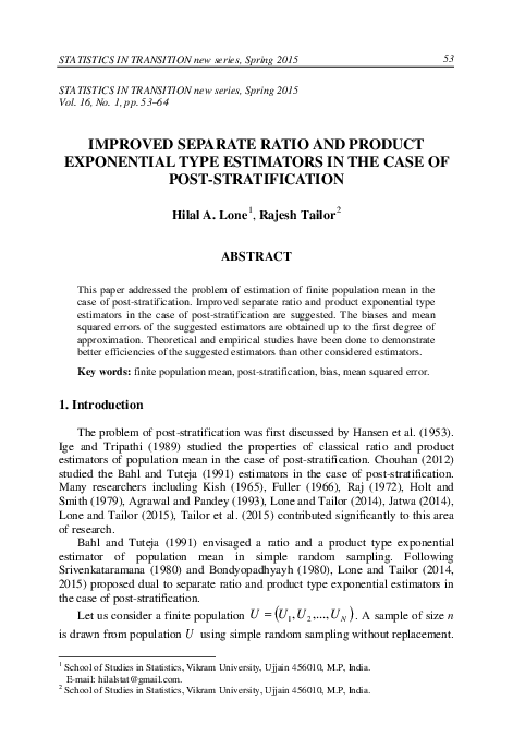 (PDF) Improved Separate Ratio and Product Exponential Type Estimators ...