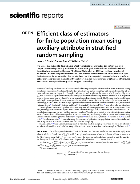 (PDF) Efficient class of estimators for finite population mean using ...
