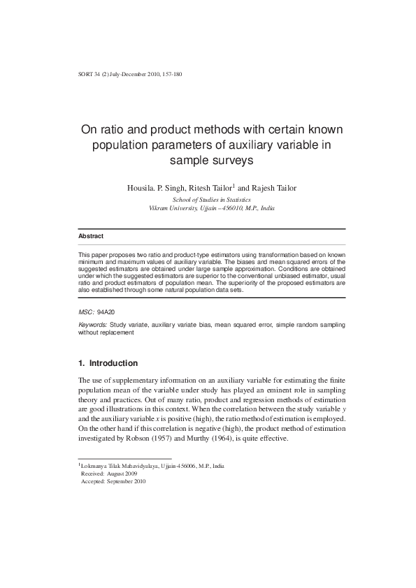 (PDF) On ratio and product methods with certain known population ...