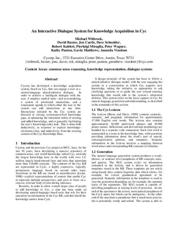 (PDF) An interactive dialogue system for knowledge acquisition in cyc