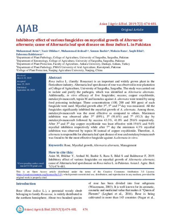 (PDF) Inhibitory effect of various fungicides on mycelial growth of ...