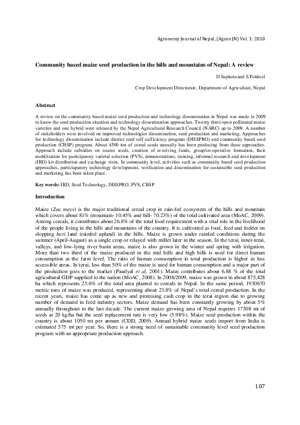 (PDF) Community based maize seed production in the hills and mountains ...