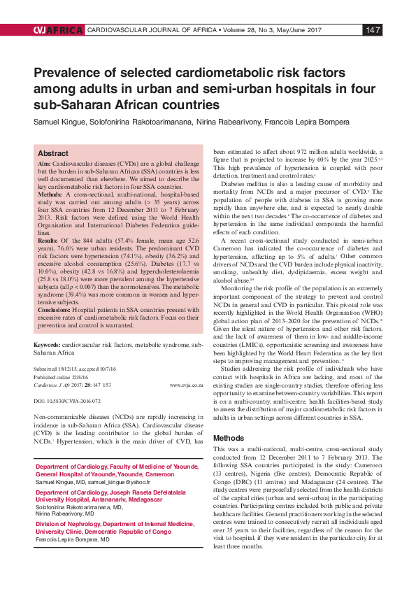(PDF) Prevalence of selected cardiometabolic risk factors among adults ...