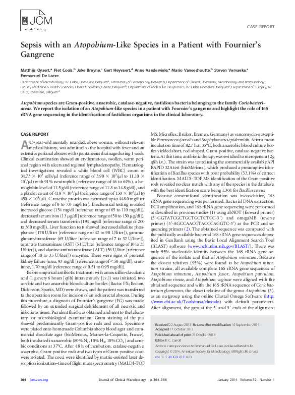 (PDF) Sepsis with an Atopobium-Like Species in a Patient with Fournier ...