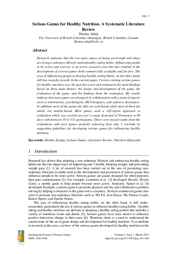 (PDF) Serious Games for Healthy Nutrition. A Systematic Literature Review
