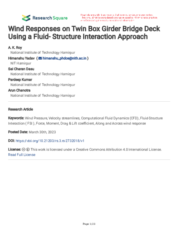 (PDF) Wind responses on twin box girder bridge deck using a fluid ...