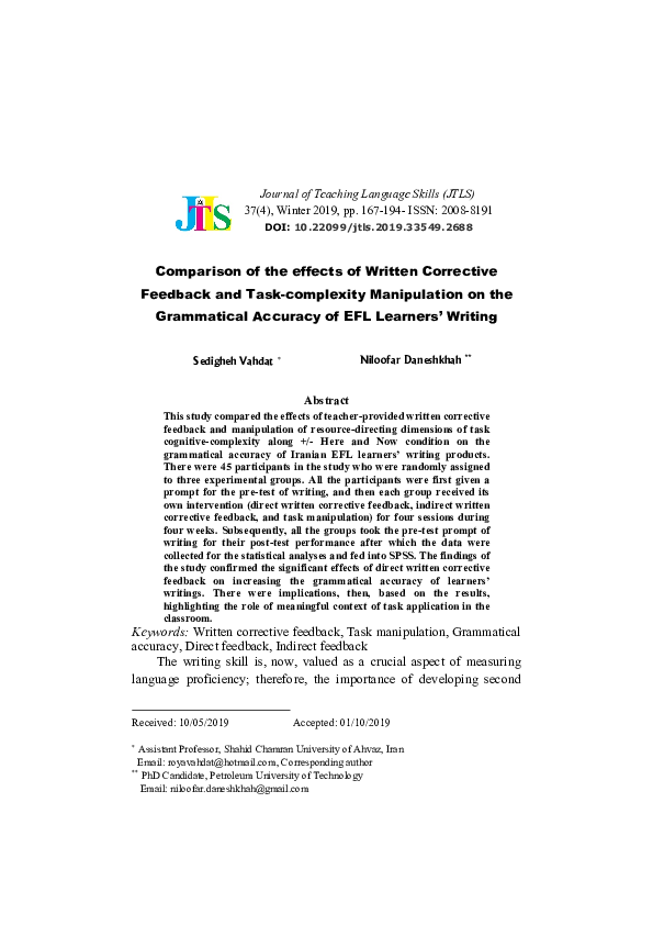 (PDF) Effects of Corrective Feedback on Grammatical Accuracy of EFL Writing