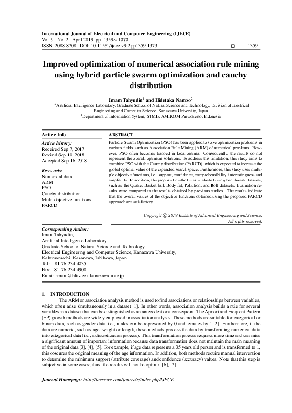 (PDF) Improved optimization of numerical association rule mining using ...