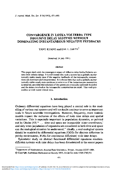 PDF) Convergence in Lotka-Volterra type diffusive delay systems
