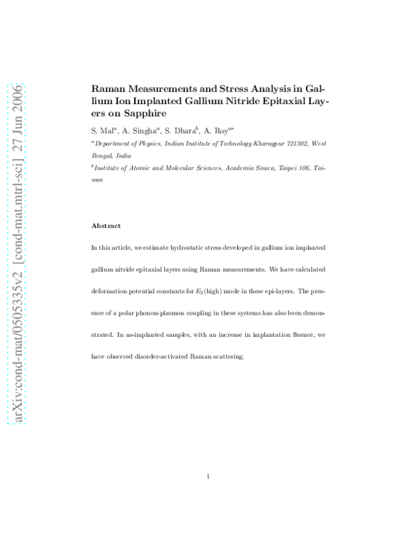 (PDF) Raman measurements and stress analysis in gallium ion-implanted ...