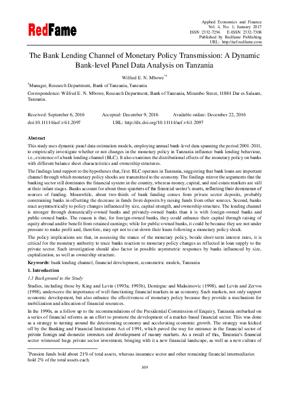 (PDF) The Bank Lending Channel of Monetary Policy Transmission: A ...
