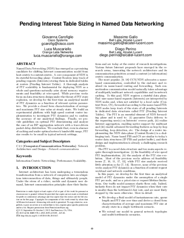 (PDF) Pending Interest Table Sizing in Named Data Networking