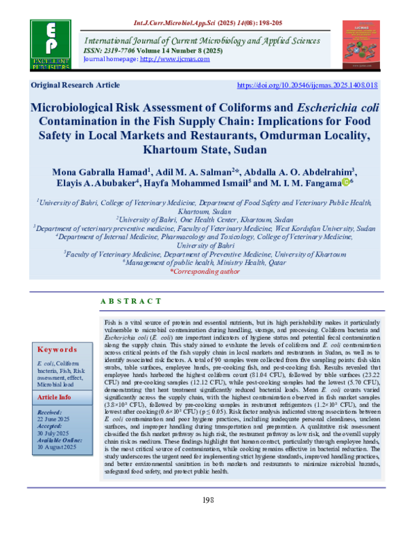 (PDF) Microbiological Risk Assessment of Coliforms and Escherichia coli ...