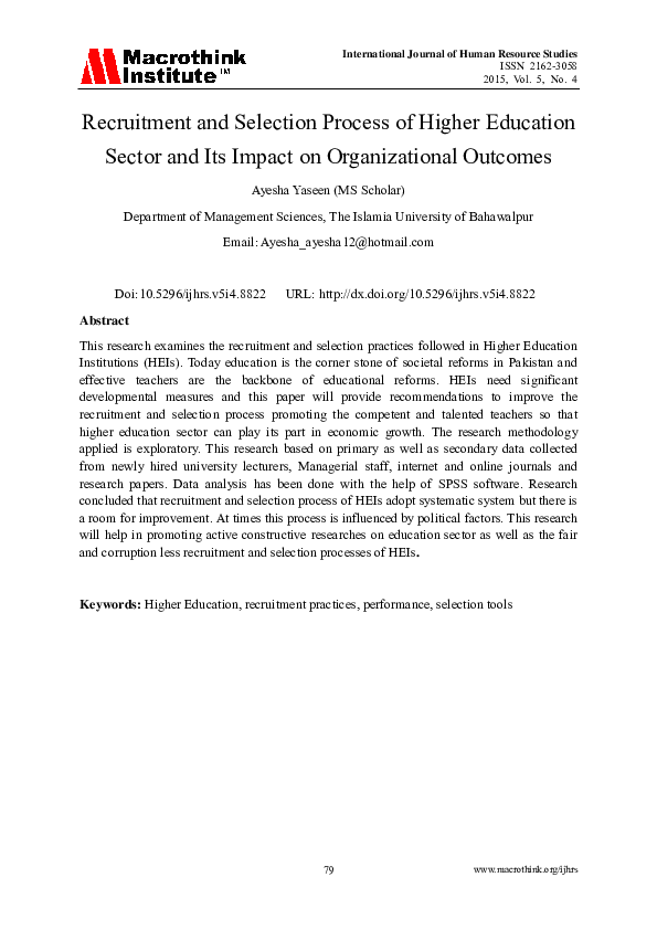 (PDF) Recruitment and selection process of higher education sector and ...