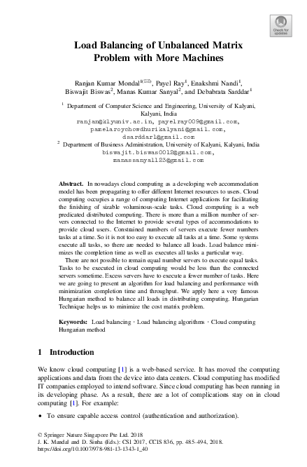 (PDF) Load Balancing of Unbalanced Matrix Problem with More Machines